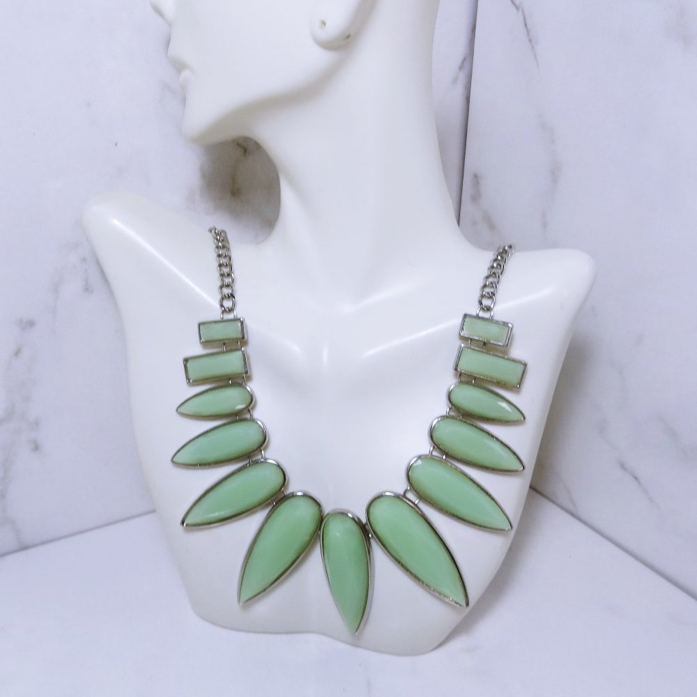 Statement Multi Jade Glass Dangle Pendant Silver … - image 1